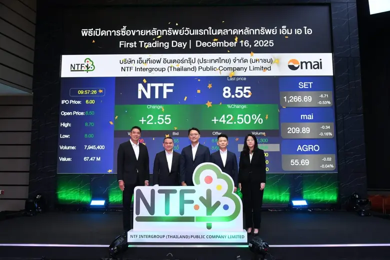 NTF เข้าซื้อขายในตลาดหลักทรัพย์เอ็ม เอ ไอ วันแรก ปิดท้ายปลายปี