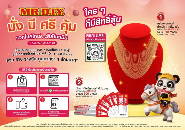 มิสเตอร์. ดี.ไอ.วาย. เปิดโปรรับตรุษจีน "มั่ง มี ศรี คุ้ม แจกโชคใหญ่รับปีมะเมีย" ลุ้นทองและของรางวัลรวมกว่า 1 ล้านบาท
