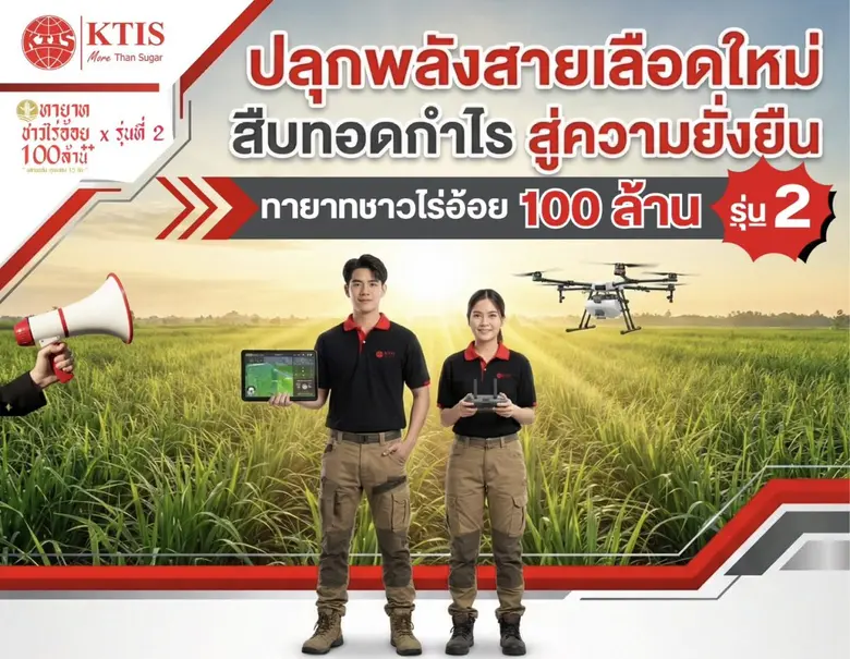 KTIS เดินหน้า "โครงการทายาทชาวไร่อ้อย 100 ล้าน รุ่น 2" ปั้นเกษตรกรรุ่นใหม่ ใช้เทคโนโลยีทันสมัย เพิ่มผลผลิตอ้อยสู่ 20 ตันต่อไร่