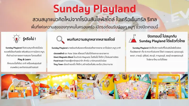 โรบินสันไลฟ์สไตล์ ชวนหนูๆ เปิดโลกความสนุกรับปิดเทอมนี้ที่ "Sunday Playland" ตอกย้ำแลนด์มาร์กความสุขของทุกครอบครัว เปิดให้บริการแล้ววันนี้ทั่วประเทศ