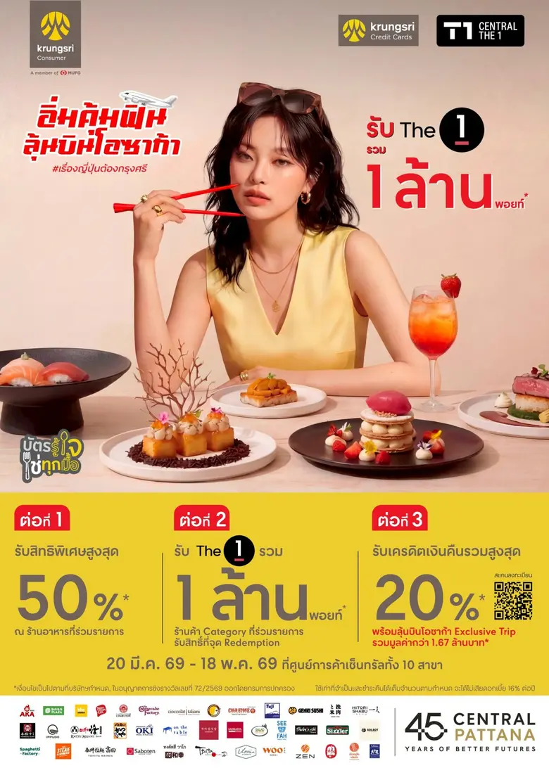 'อิ่มคุ้มฟิน ลุ้นบินโอซาก้า' แคมเปญล่าสุด จากเซ็นทรัลพัฒนา, บัตรเครดิต กรุงศรี และบัตรเครดิต เซ็นทรัล เดอะวัน ชวนสายอีทอร่อยคุ้ม พร้อมลุ้นทริปญี่ปุ่น