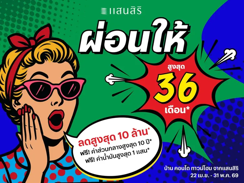 แสนสิริช่วยแบ่งเบาภาระ "ผ่อนให้ 36 เดือน" 101 โครงการ พร้อมอยู่ทั่วประเทศ เป็นเจ้าของบ้านแสนสิริได้ในราคาเริ่มต้น 9 แสน*