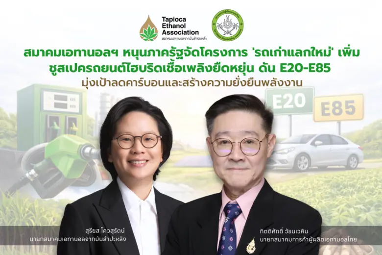 สมาคมเอทานอลฯ หนุนภาครัฐจัดโครงการ 'รถเก่าแลกใหม่' เพิ่ม ชูสเปครถยนต์ไฮบริดเชื้อเพลิงยืดหยุ่น ดัน E20-E85 มุ่งเป้าลดคาร์บอนและสร้างความยั่งยืนพลังงาน
