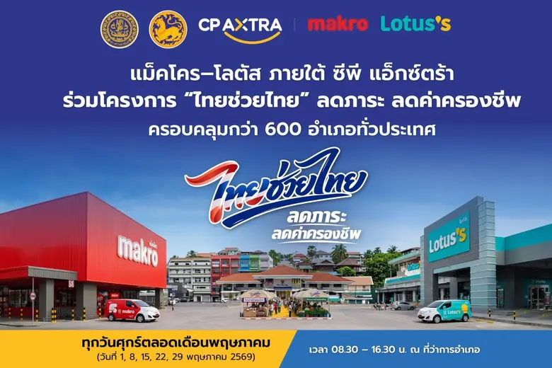 แม็คโคร-โลตัส ภายใต้ ซีพี แอ็กซ์ตร้า ผนึกภาครัฐขับเคลื่อน "ไทยช่วยไทย" ลดราคาสินค้าจำเป็น ครอบคลุมกว่า 600 อำเภอทั่วประเทศ
