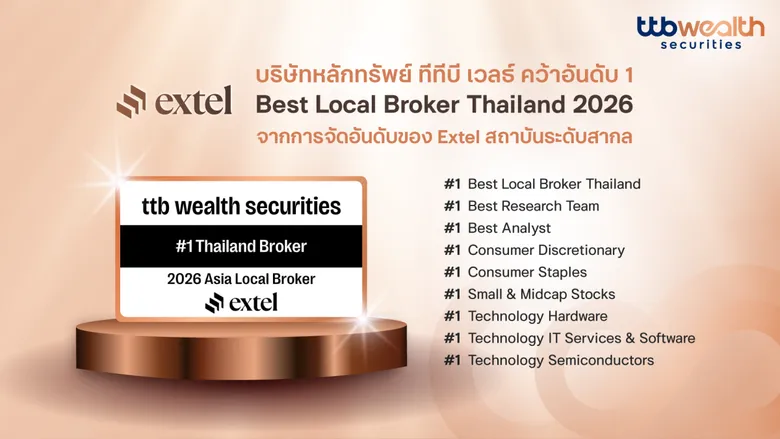 หลักทรัพย์ ทีทีบี เวลธ์ คว้าอันดับ 1 Best Local Broker Thailand 2026 จากการจัดอันดับ Extel Survey ตอกย้ำความเป็นผู้นำด้านงานวิเคราะห์การลงทุนระดับสากล
