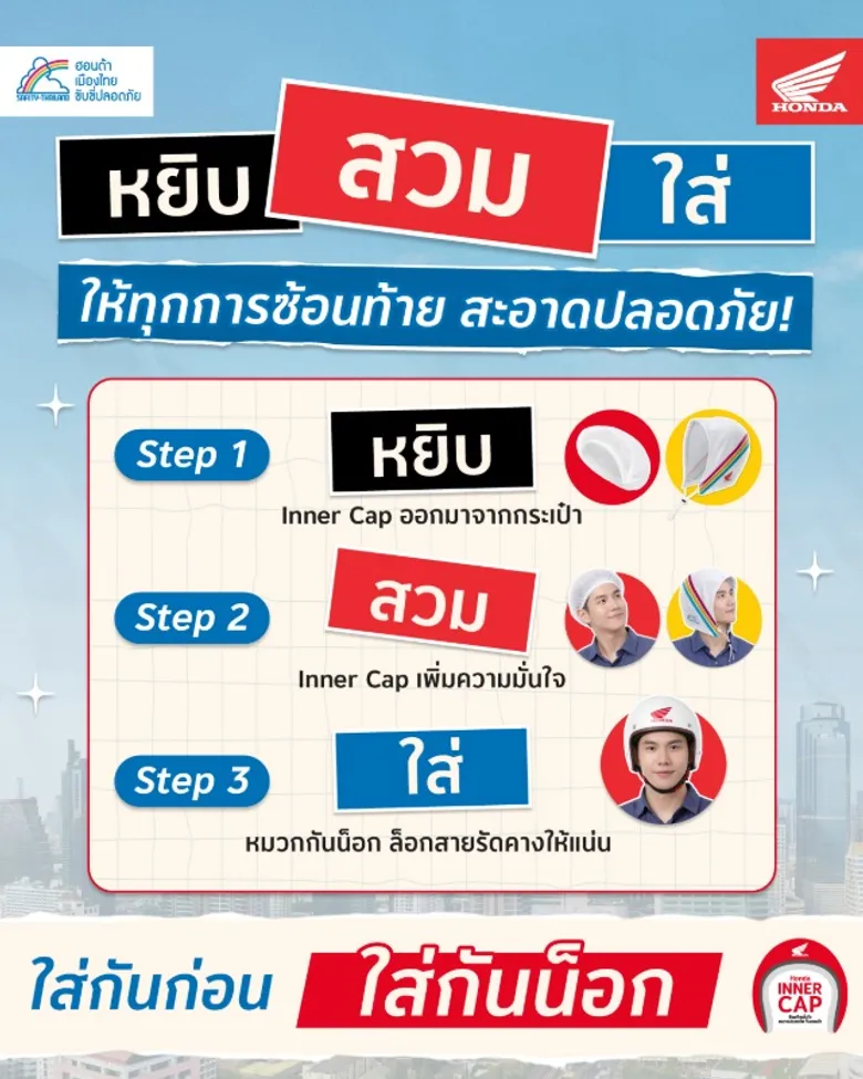 ไทยฮอนด้า และ เดนท์สุประเทศไทย สร้างสรรค์แคมเปญ "Honda Inner Cap" ขับขี่ปลอดภัยสวมหมวกกันน็อกอย่างสบายใจ