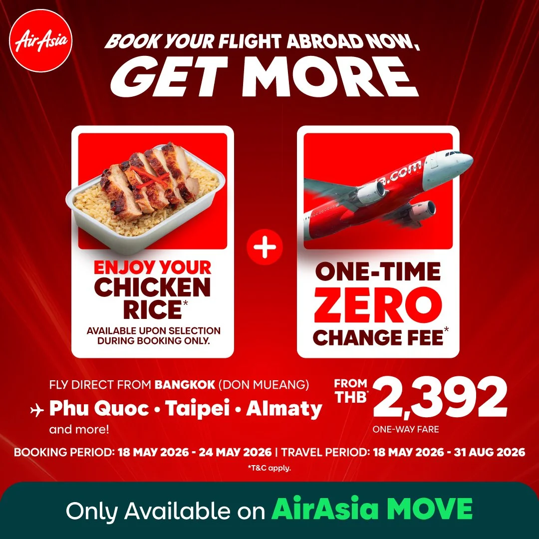 Fly AirAsia, Get Better Value Than Ever! Enjoy 1x Zero Change Fee NEW… Fly International and Grab a Free "Chicken Rice"