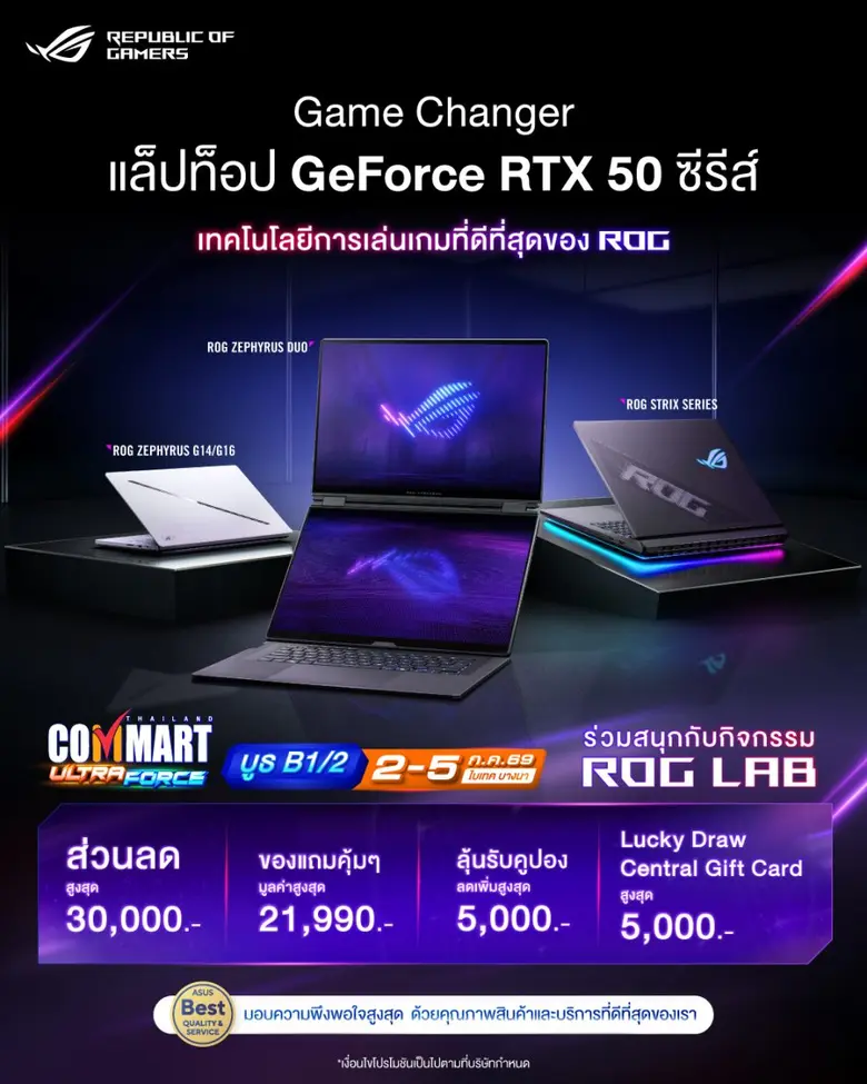 ASUS และ ROG ชวนช้อปงาน "COMMART UltraForce" ลดสูงสุด 6,000 บาท จัดเต็มของแถมสุดคุ้ม พร้อมลุ้นรับ Lucky Draw