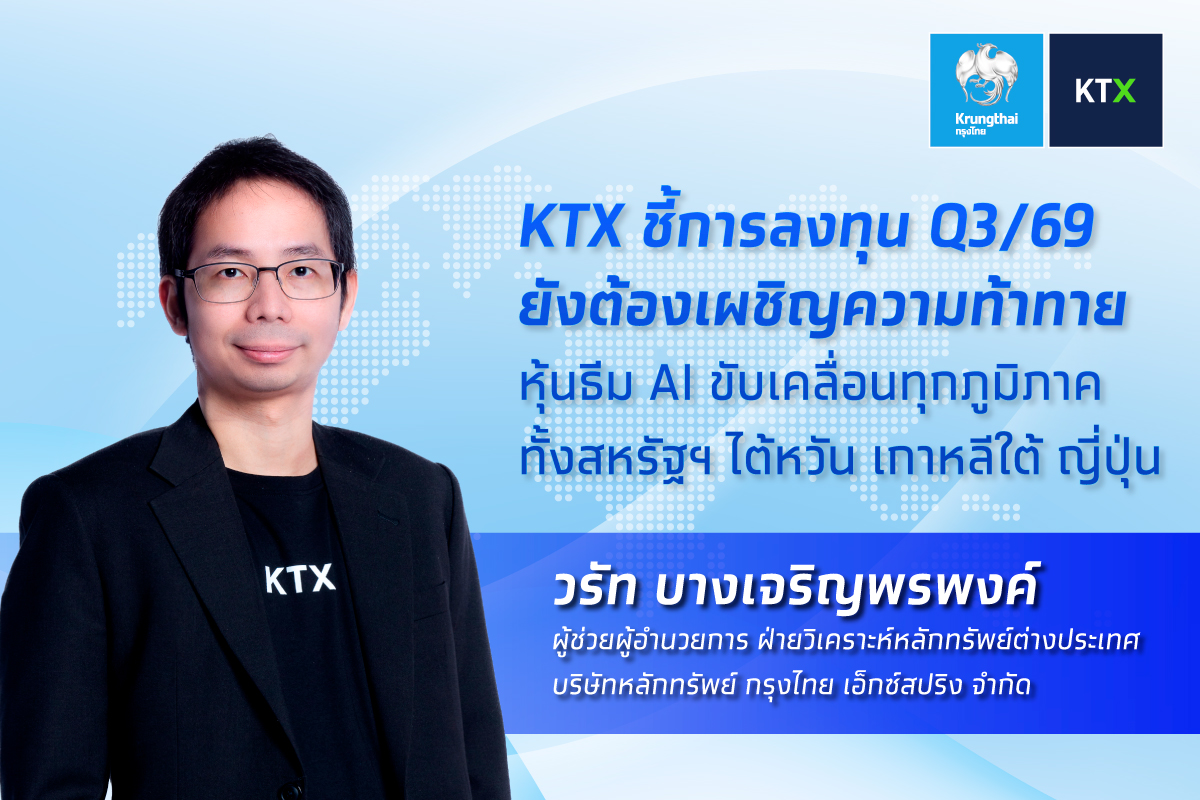 กรุงไทย เอ็กซ์สปริง ชี้การลงทุน Q3/69 ยังต้องเผชิญความท้าทาย หุ้นธีม AI ขับเคลื่อนทุกภูมิภาค ทั้ง สหรัฐฯ ไต้หวัน เกาหลีใต้ ญี่ปุ่น