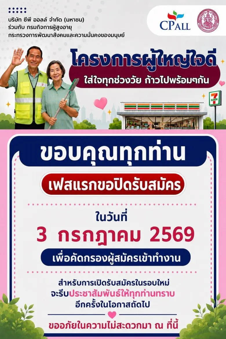 เสียงตอบรับเกินความคาดหมาย "โครงการผู้ใหญ่ใจดี" ปิดรับสมัครเฟสแรก ขอบคุณทุกความเชื่อมั่น พร้อมเดินหน้าคัดเลือกผู้สมัครอย่างรอบคอบ