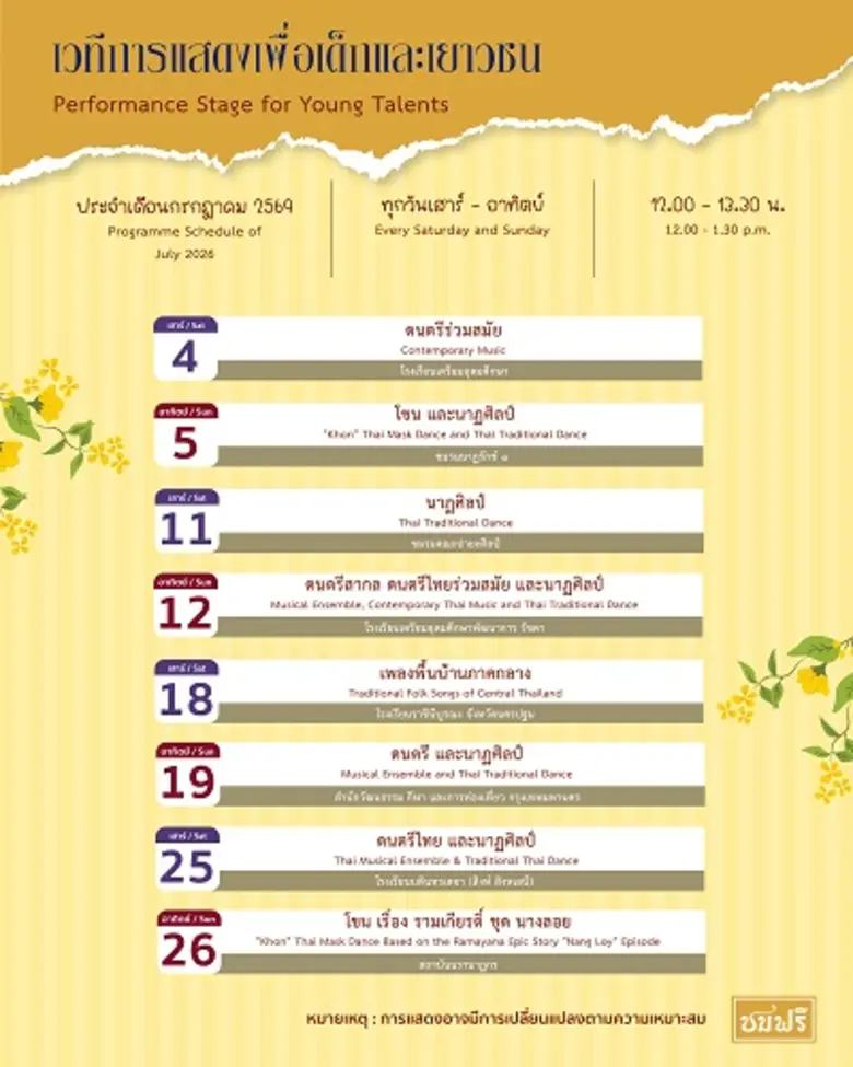 เวทีการแสดงเพื่อเด็กและเยาวชน นิทรรศน์รัตนโกสินทร์ เดือนกรกฎาคมนี้