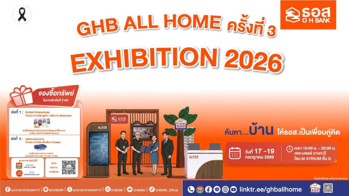 ใครหาบ้านในฝัน ห้ามพลาด! ธอส. ยกขบวนบ้านมือสองทำเลเด่น พร้อมโปรโมชันพิเศษ ในงาน GHB ALL HOME EXHIBITION 2026 ครั้งที่ 3 ณ เดอะมอลล์ บางกะปิ
