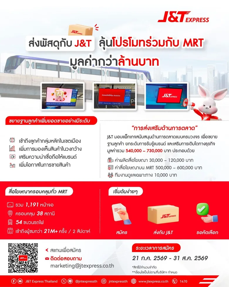 Deliver with J&amp;T Express for a Chance to Promote Your Brand with MRT, Worth Over THB 1 Million