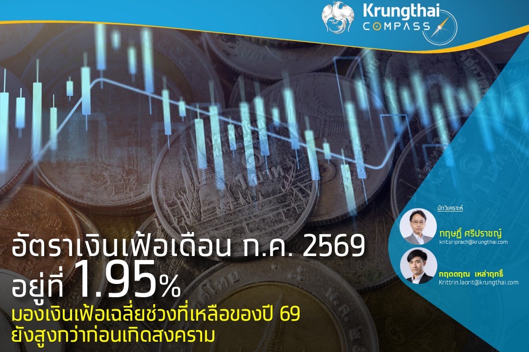 อัตราเงินเฟ้อเดือน ก.ค. 69 อยู่ที่ 1.95% มองเงินเฟ้อเฉลี่ยช่วงที่เหลือของปี 69 ยังสูงกว่าก่อนเกิดสงคราม