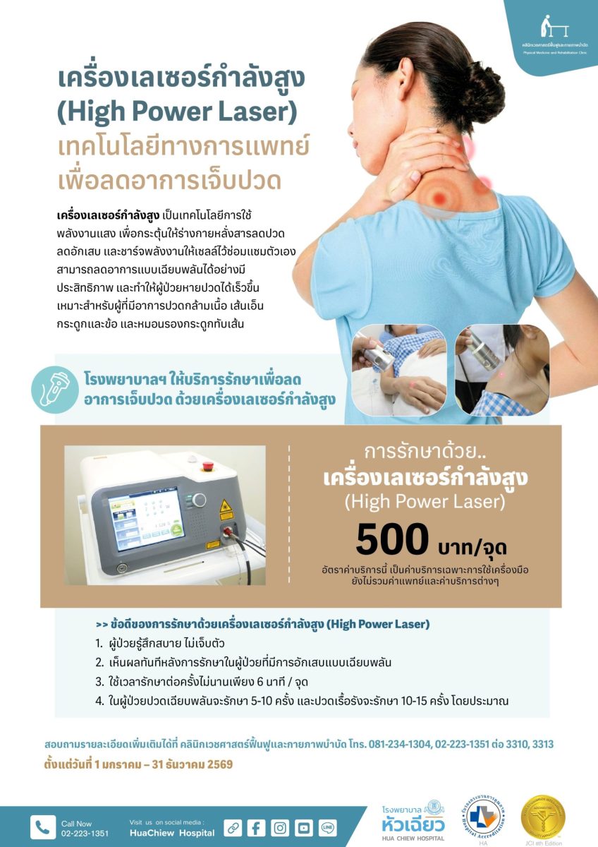 ปวดซ้ำๆ อย่าปล่อยไว้! โรงพยาบาลหัวเฉียวพร้อมดูแลด้วย High Power Laser