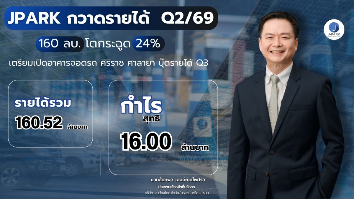 JPARK กวาดรายได้ Q2/69 160 ลบ. โตกระฉูด 24% เตรียมเปิดอาคารจอดรถ ศิริราช ศาลายา บุ๊ดรายได้ Q3