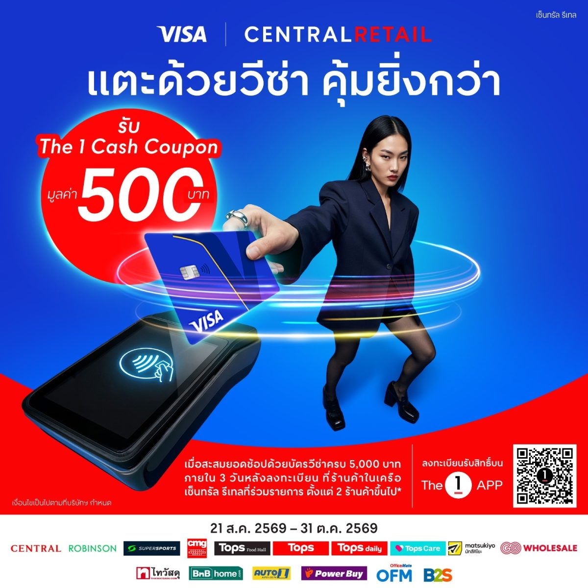 ยิ่งแตะยิ่งคุ้ม! CRC จับมือ Visa ส่งแคมเปญใหญ่ แตะจ่ายสะสมครบเงื่อนไขรับคูปองเงินสด The 1 มูลค่า 500 บาท ช้อปฟินข้ามเครือยาว 72 วันเต็ม