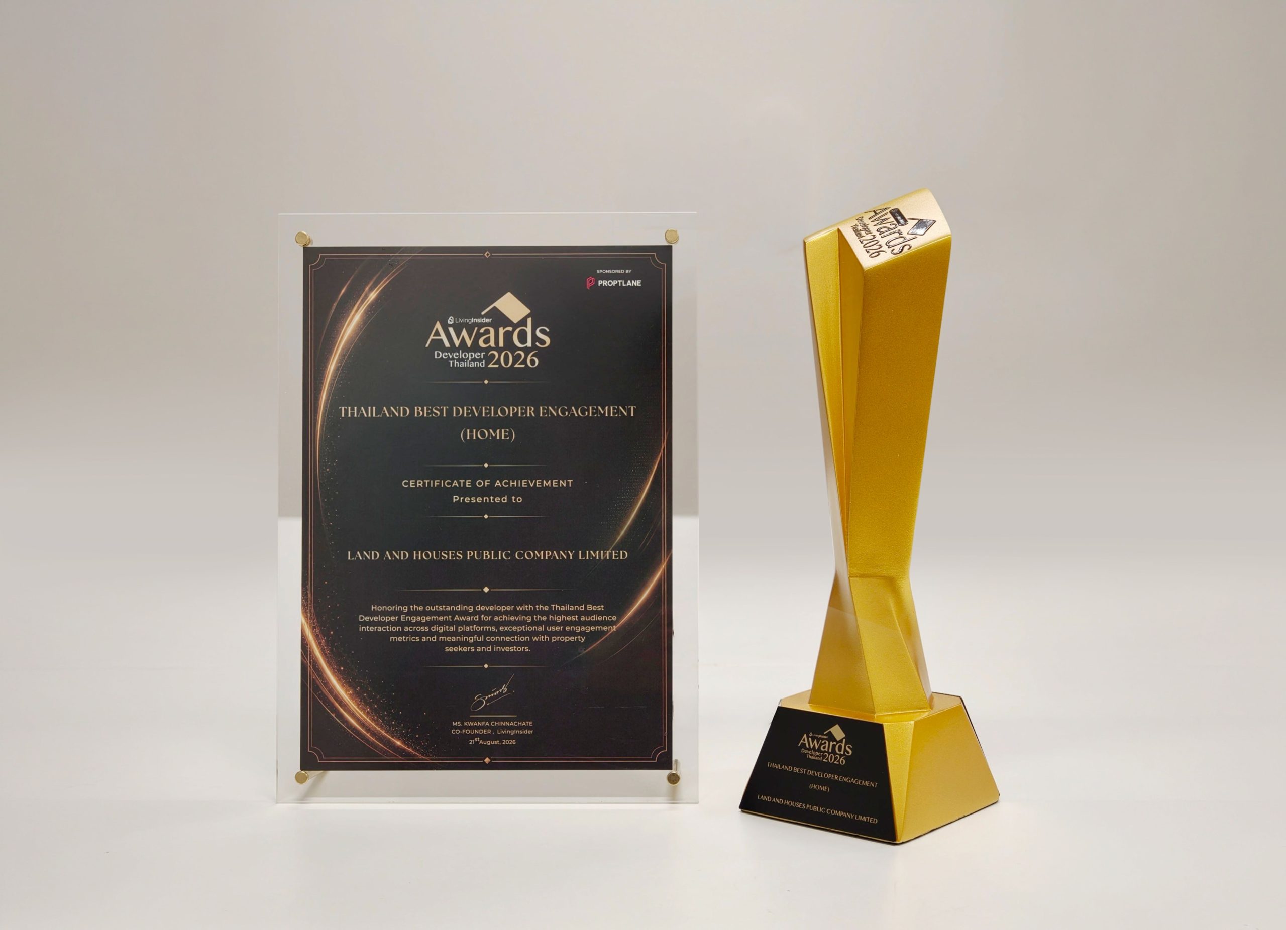 แลนด์ แอนด์ เฮ้าส์ รับรางวัล Thailand Best Developer Engagement Home Award 2026