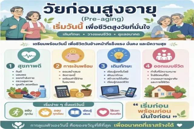 วัยก่อนสูงอายุ (Pre-aging): เริ่มวันนี้ เพื่อชีวิตสูงวัยที่มั่นใจ เติมทักษะ วางแผนชีวิต ดูแลอนาคต