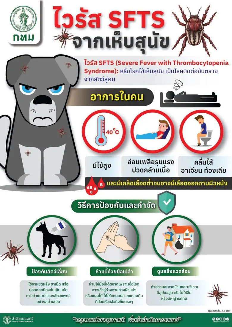 กทม. เฝ้าระวัง "โรคติดเชื้อ SFTS" เร่งให้ความรู้มาตรการป้องกัน แนะประชาชนหลีกเลี่ยงสัมผัสสัตว์จร