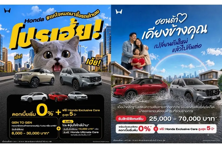 ฮอนด้า ส่งโปรคุ้มรับเดือนตุลาคม "Honda โปรเฮ้ย! #ตกใจหมดมาซื้อรถเค้าเลย"ออกรถใกล้บ้าน รับสิทธิพิเศษเพิ่มสูงสุด 10,000 บาท หรือ Honda Ultimate Care