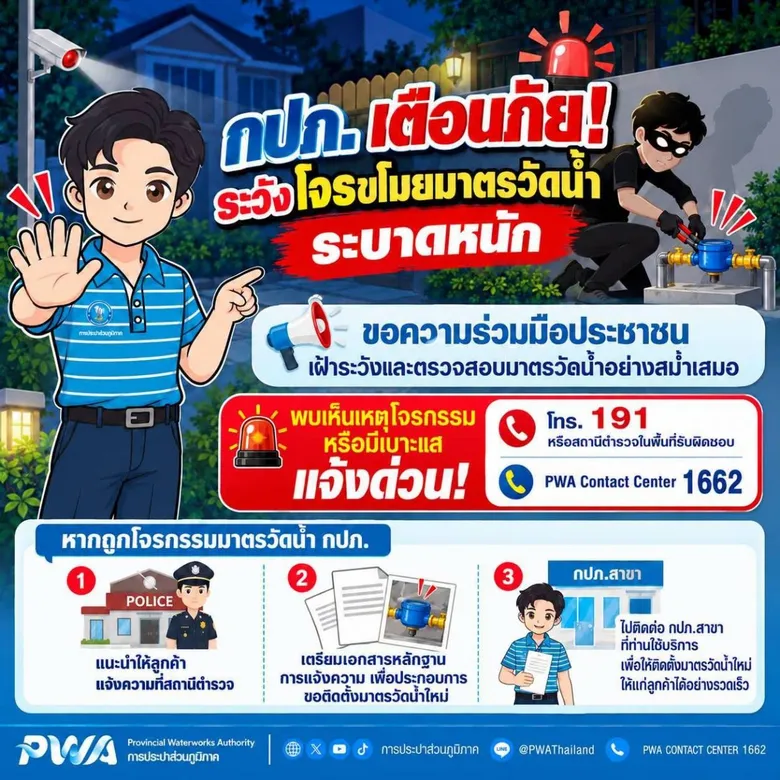 กปภ. เตือนภัย! ระวังโจรขโมยมาตรวัดน้ำระบาดหนัก