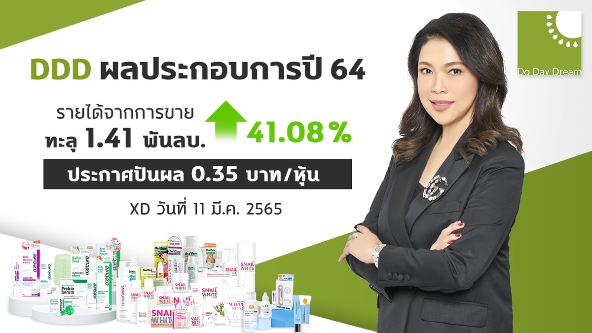 DDD โชว์ยอดขายปี 64 พุ่ง 41% ใจป้ำจ่ายปันผลหุ้นละ 0.35 บาท