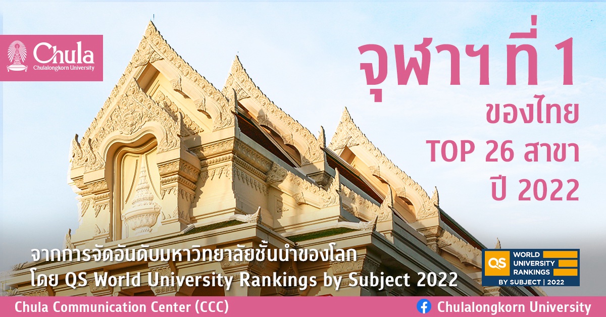 จุฬาฯ ที่ 1 ของไทย TOP 26 สาขา การจัดอันดับมหาวิทยาลัยโดย QS World University Rankings by Subject 2022