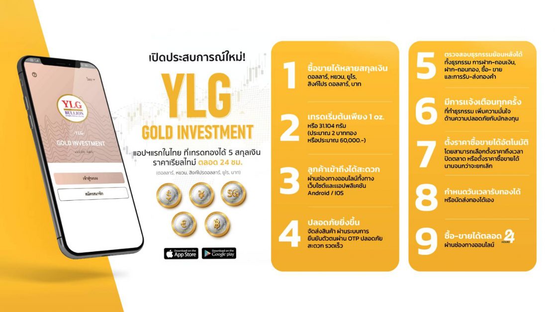 YLG เปิดตัวแอปฯ YLG Gold Investment แอปฯ แรกในประเทศไทยที่เทรดทองได้ถึง 5 สกุลเงิน อุดช่องว่างส่วนต่างอัตราแลกเปลี่ยนผันผวน เพิ่มโอกาสและช่องทางลงทุน
