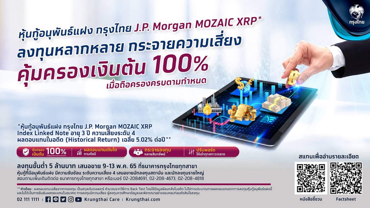 ดีเดย์! กรุงไทยเปิดจองหุ้นกู้อนุพันธ์แฝง กรุงไทย J.P. Morgan MOZAIC XRP 9-13 พ.ค.นี้