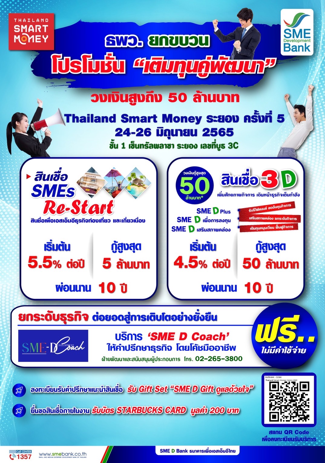 ธพว. เดินหน้าหนุนเอสเอ็มอีไทยเต็มกำลัง ยกขบวนสินเชื่อ วงเงินกู้สูง 50 ลบ. จัดเต็มในงาน 'Thailand Smart Money RAYONG' พบกัน 24-26 มิ.ย.65 บูธ