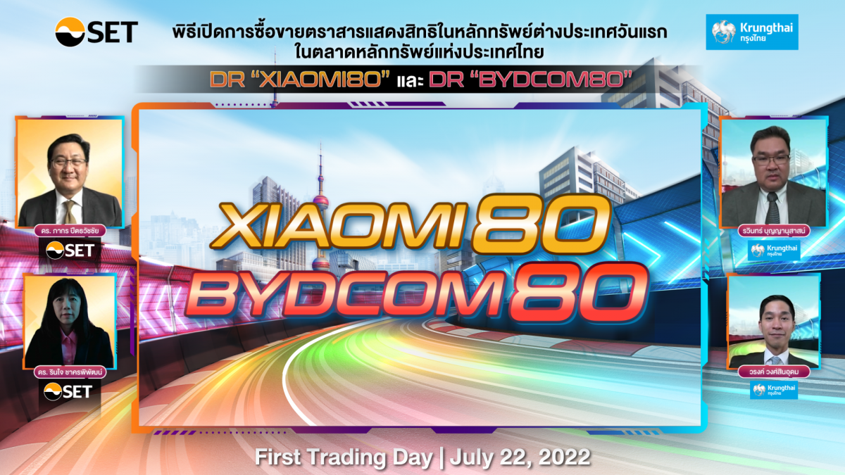 DR BYDCOM80 และ XIAOMI80 เริ่มซื้อขายในตลาดหลักทรัพย์ฯ วันแรก