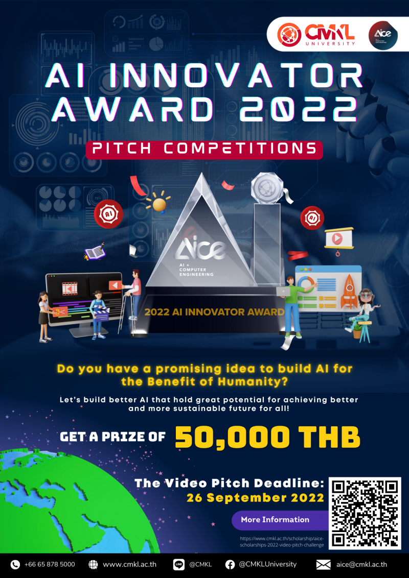 มหาวิทยาลัยซีเอ็มเคแอลจัดการแข่งขัน AI Innovator Award 2022 Pitch Competitions เพื่อเฟ้นหาสุดยอดไอเดีย พัฒนานวัตกรรม AI