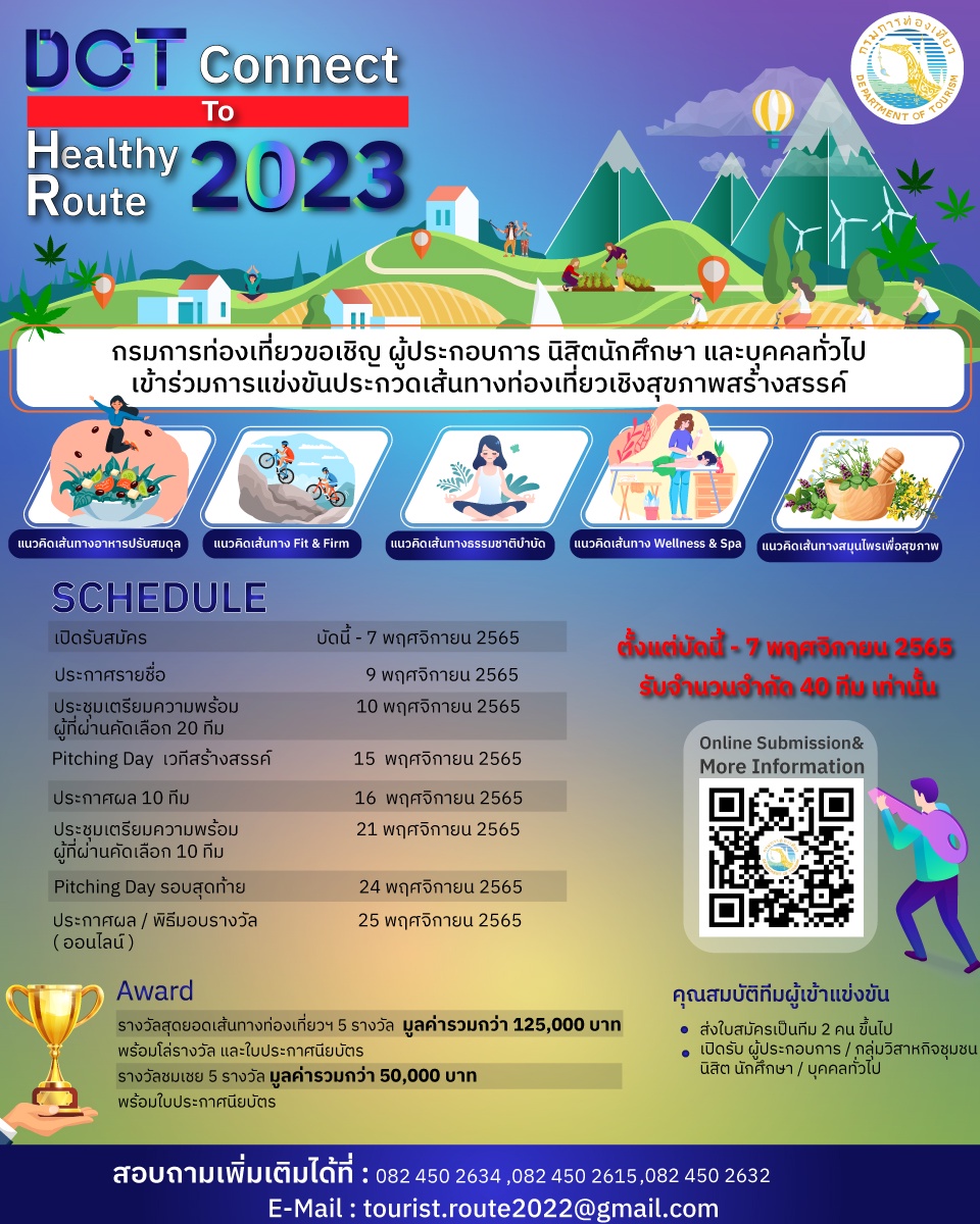กิจกรรมประกวดเส้นทางท่องเที่ยวเชิงสุขภาพสร้างสรรค์ 2023 DOT Connect to Healthy Route 2023