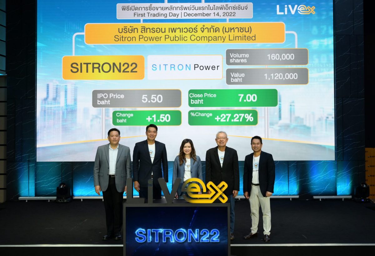 SITRON22 เริ่มซื้อขายในตลาดหลักทรัพย์ไลฟ์เอ็กซ์เช้นจ์ (LiVEx) วันแรก