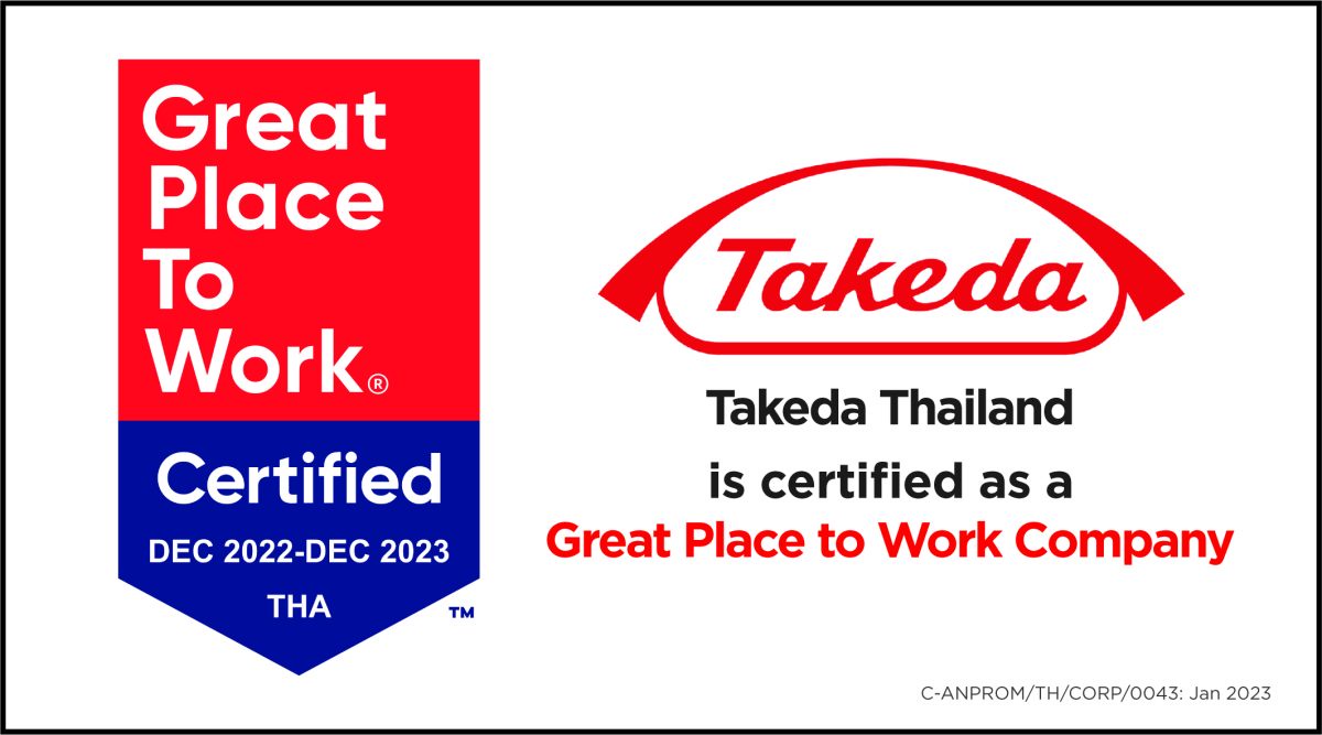 ทาเคดา ประเทศไทย ได้รับเลือกให้เป็นสถานที่ทำงานยอดเยี่ยม จาก Great Place To Work(R)