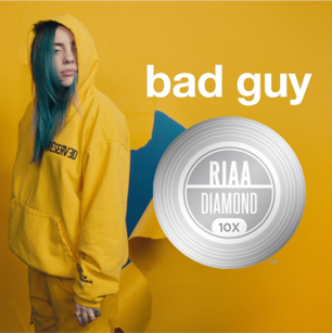 ปรบมือเซเลเบรทให้ Billie Eillish หลังพาซิงเกิล Bad Guy คว้ารางวัลยอดขายระดับ Diamond จาก RIAA ได้สำเร็จเป็นซิงเกิลแรก !!