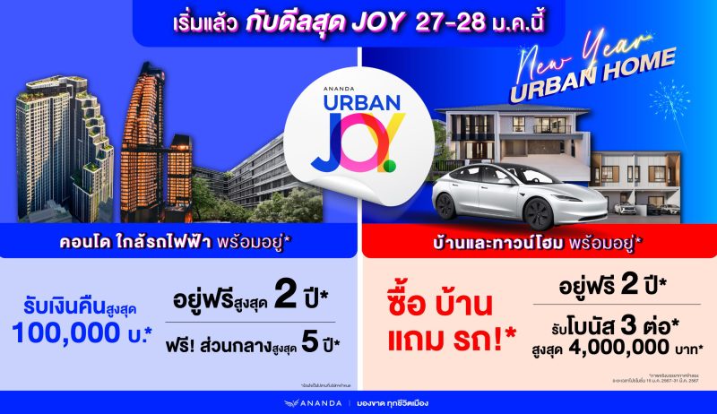 อนันดาฯ ส่งแคมเปญแรก ANANDA URBAN JOY รับปี 2567 ขน 26 โครงการทำเลเมือง ใกล้รถไฟฟ้า พร้อมอยู่