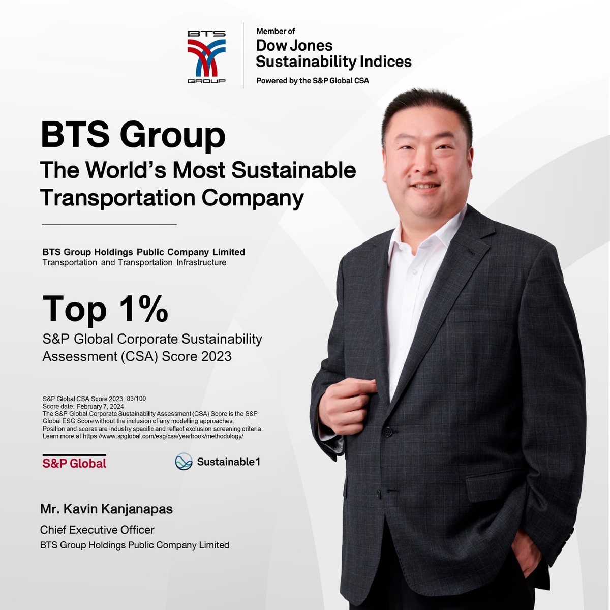 BTS Group - the World's Most Sustainable Transportation Company within the SP Global Sustainability Yearbook 2024