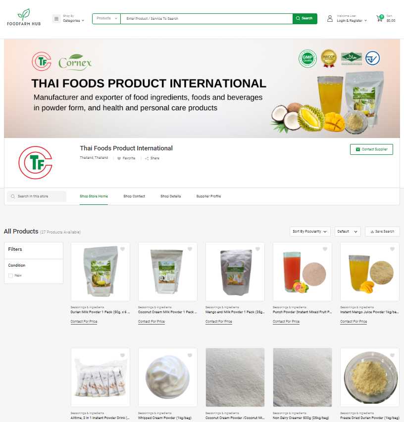 Thai Food Products International partners with Food Farm Hub to introduce powdered food and beverage ingredients worldwide