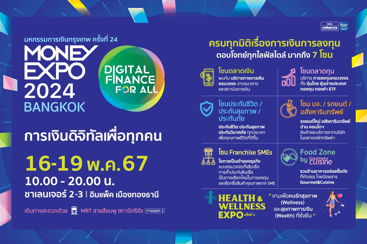 MONEY EXPO 2024 BANGKOK กระหึ่ม เปิด 7 โซนบริการการเงินการลงทุน ชู Digital Finance for All