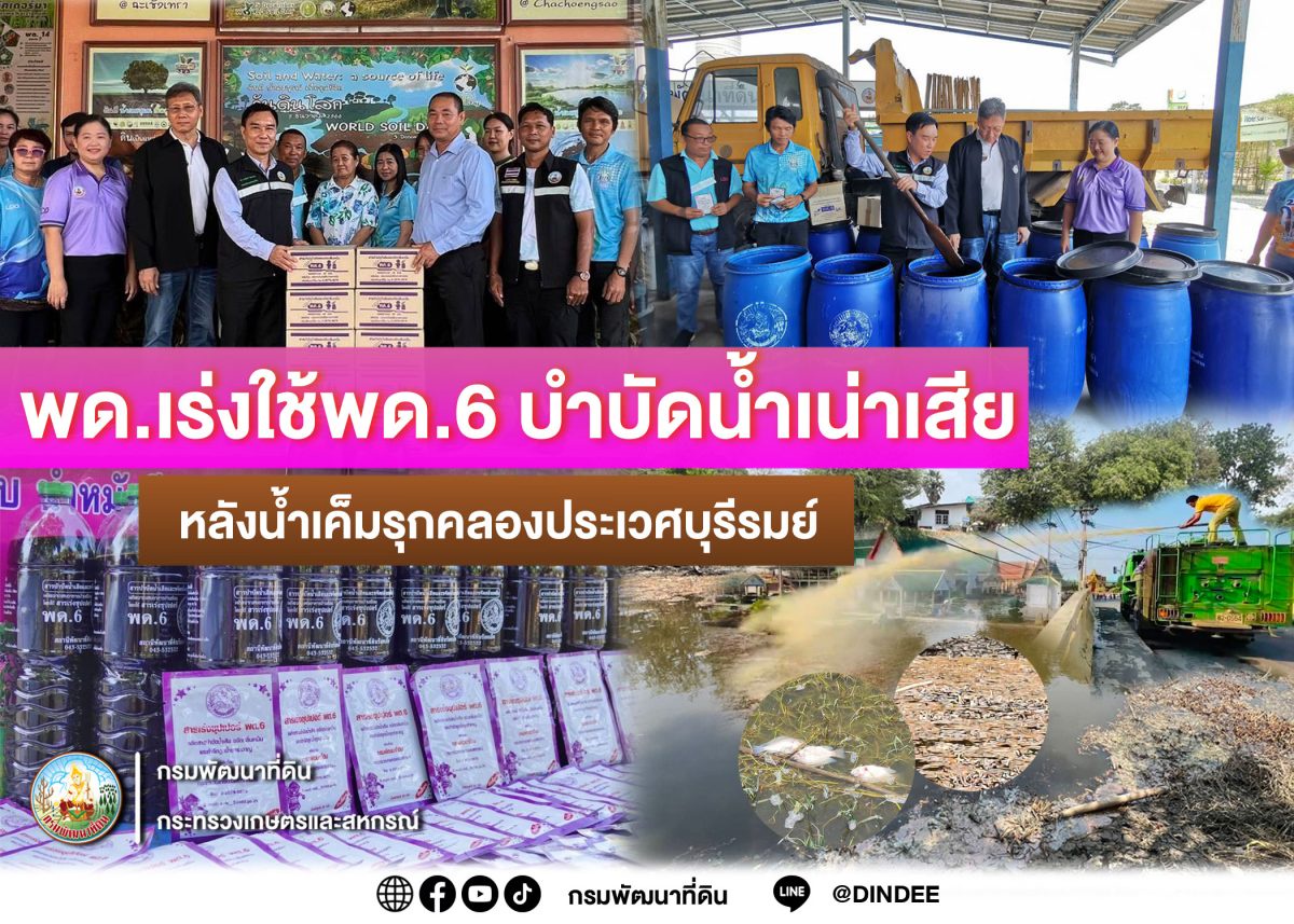 พด.เร่งใช้สารเร่งซุปเปอร์ พด.6 บำบัดน้ำเน่าเสีย หลังน้ำเค็มรุกคลองประเวศบุรีรมย์ จ.ฉะเชิงเทรา