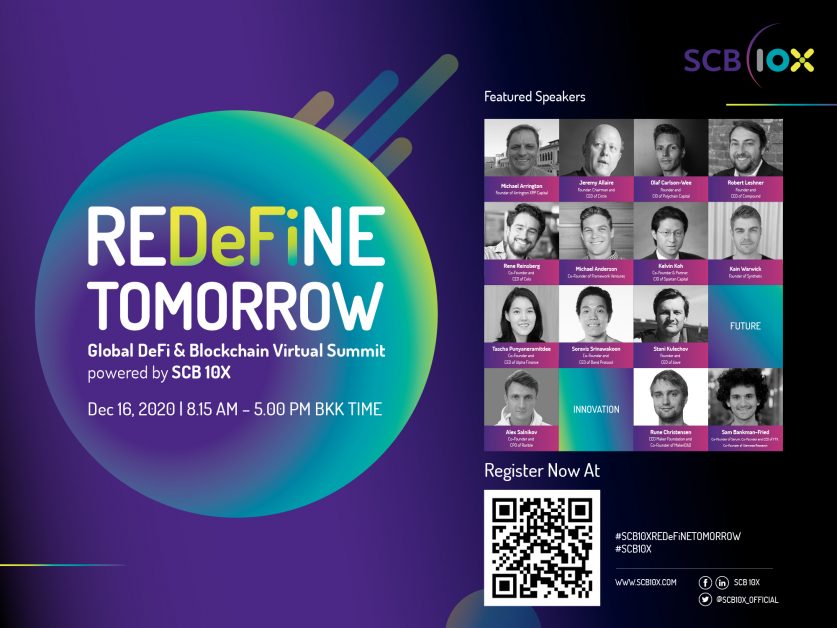 SCB 10X, Siam Commercial Bank's venture arm invites leaders and enthusiasts to map the future of Decentralized Finance at REDeFiNE Tomorrow