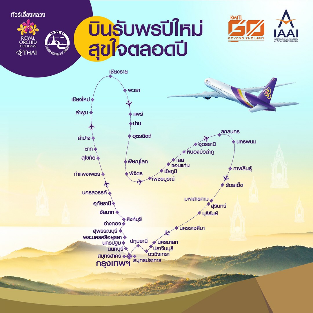การบินไทย พร้อมทำการบินเที่ยวบินพิเศษ บินรับพรปีใหม่ สุขใจตลอดปี ในเส้นทางบินรูปหัวใจ ฉลองปีใหม่ 2564