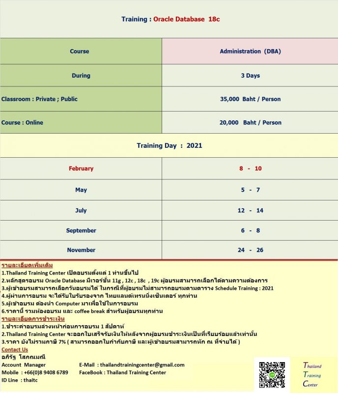 เปิดอบรมหลักสูตร Oracle Database 18c : Administration Workshop ( DBA )